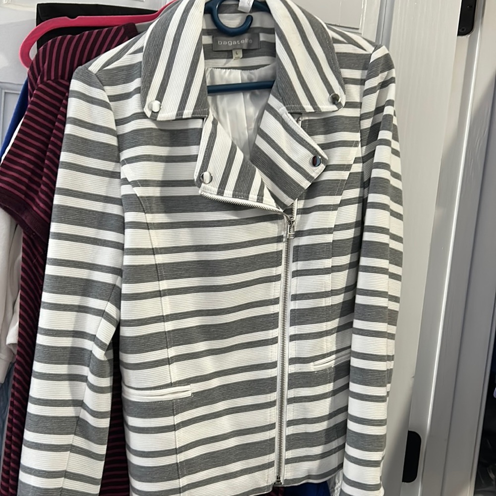 Gorgeous, gray and white striped jacket
